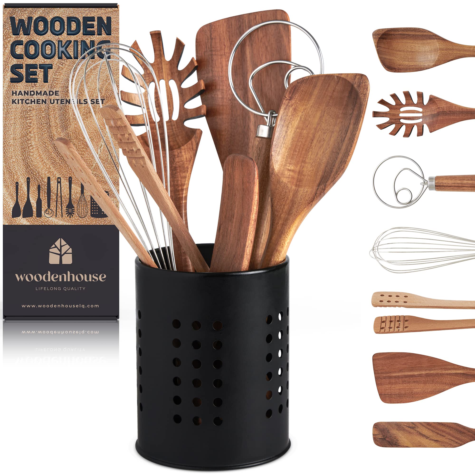 Wood Utensils Set for Cooking, Teak Wooden Utensils Set Wood Spatula for  Nonstick Cookware Kitchen Utensils Set 5