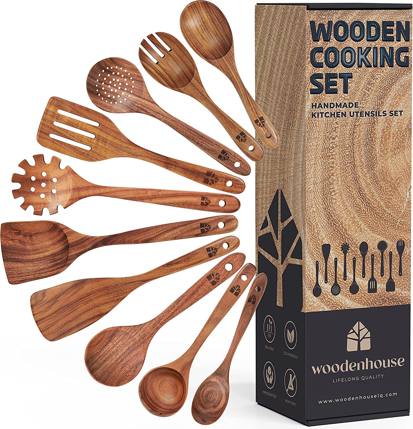 Wooden Utensils Set of 6 Large Kitchen Cooking Utensil for Non Stick  Cookware Natural Teak Wood Spoons Spatula Ladle Colander