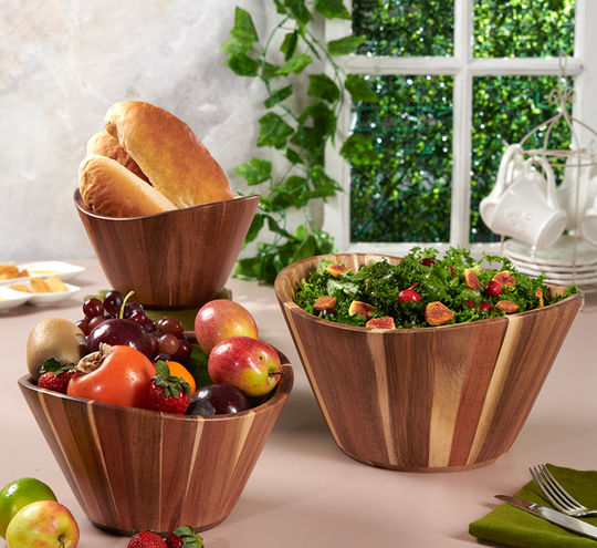 Wooden Salad Bowls - Wavy