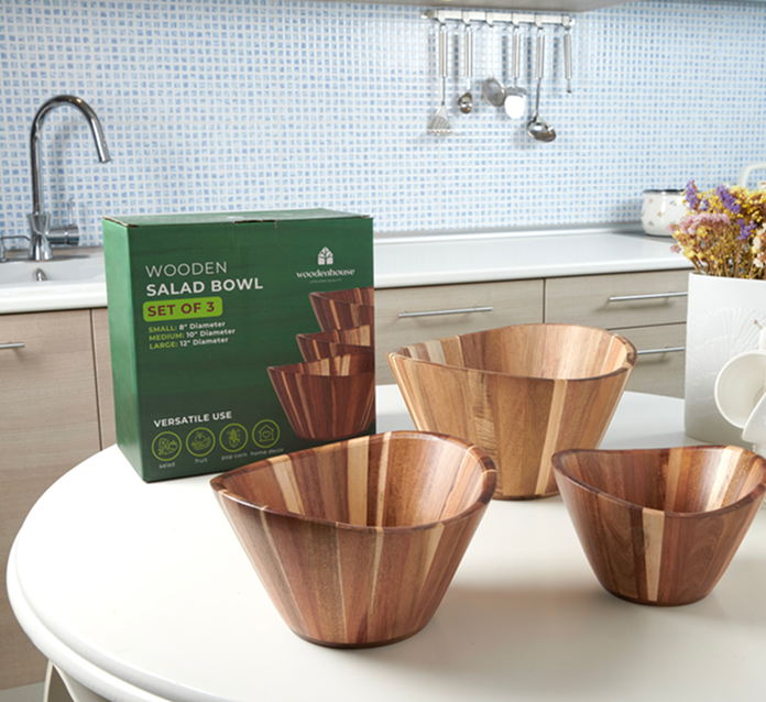 Wooden Salad Bowls - Wavy