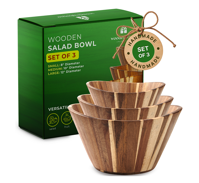 Wooden Salad Bowls - Wavy