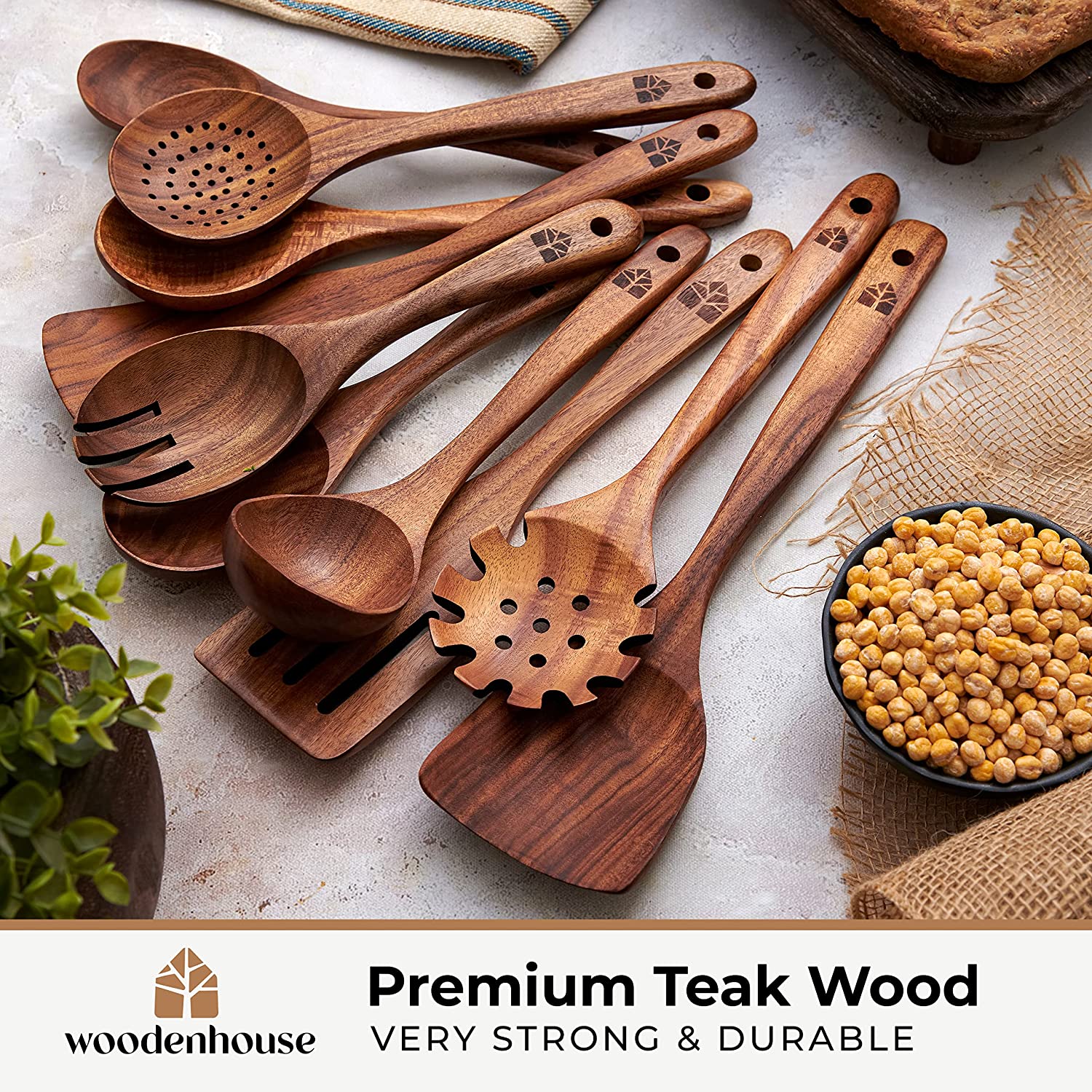 Natural Teak Wood Cooking Utensils