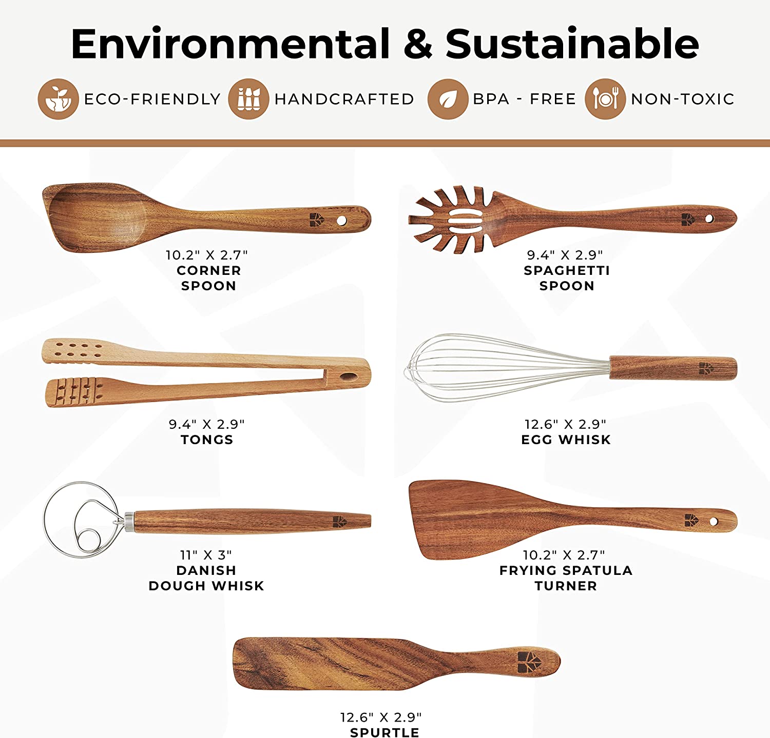 WOODENHOUSE LIFELONG QUALITY wooden spoons for cooking - wooden utensils  for cooking set with holder & spoon rest, teak wood spoons and spatula,  nonstick
