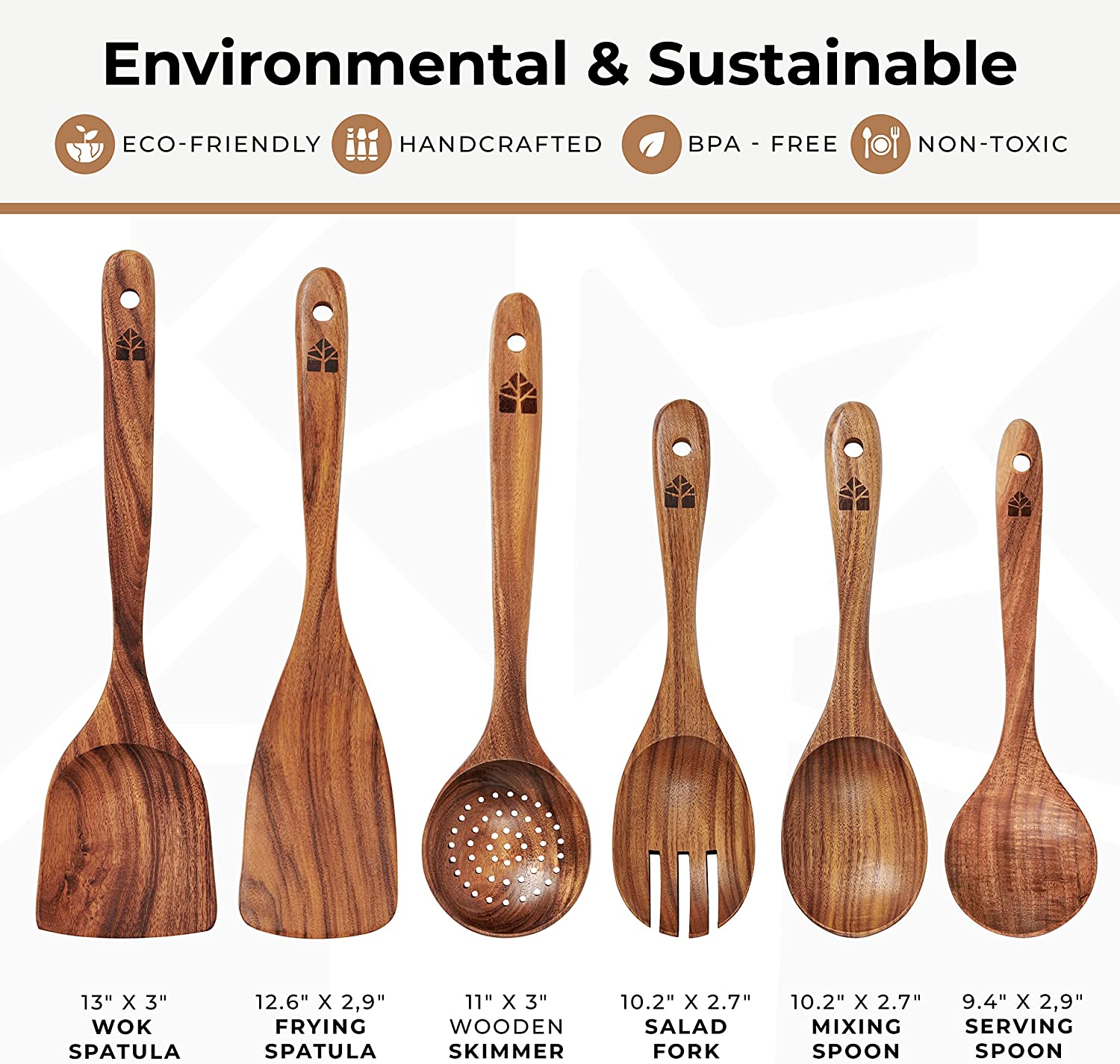 Zulay Kitchen Teak Wooden Cooking Spoons (6 Pc Set), 6 - Harris Teeter