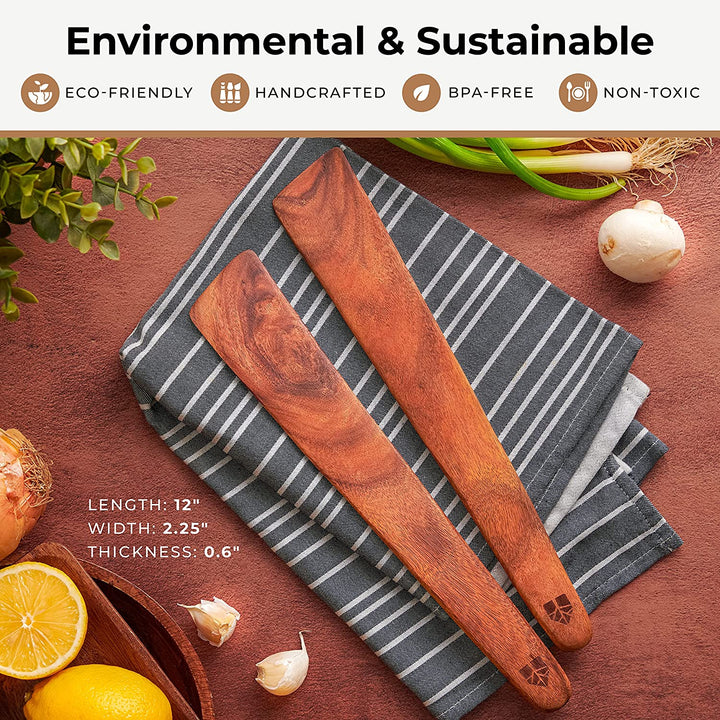 12″ Teak Wooden Flat Spatula. Set of 2