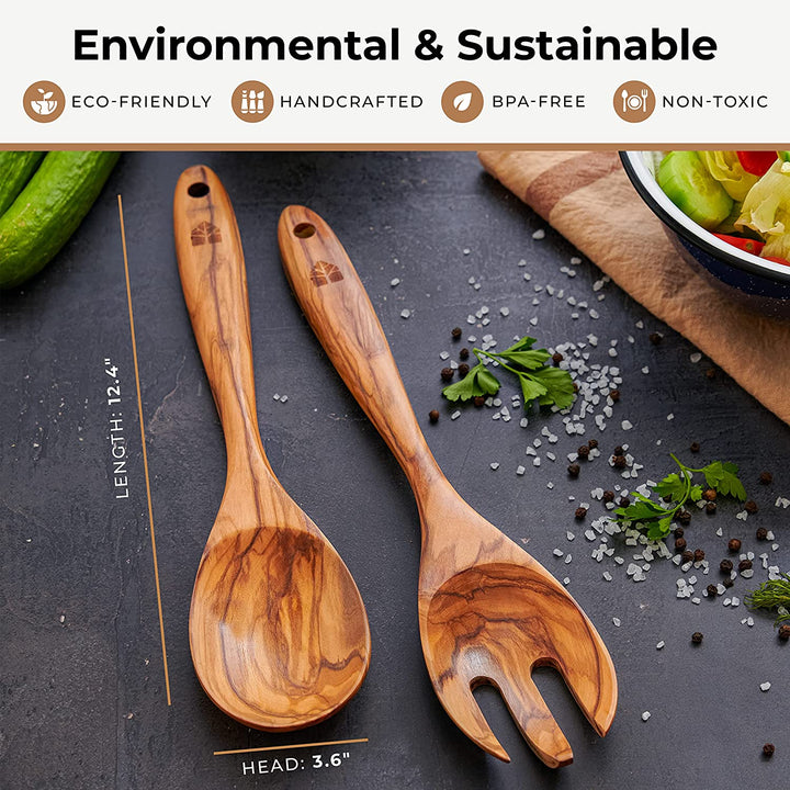 Olive Wood Spoon Salad Set