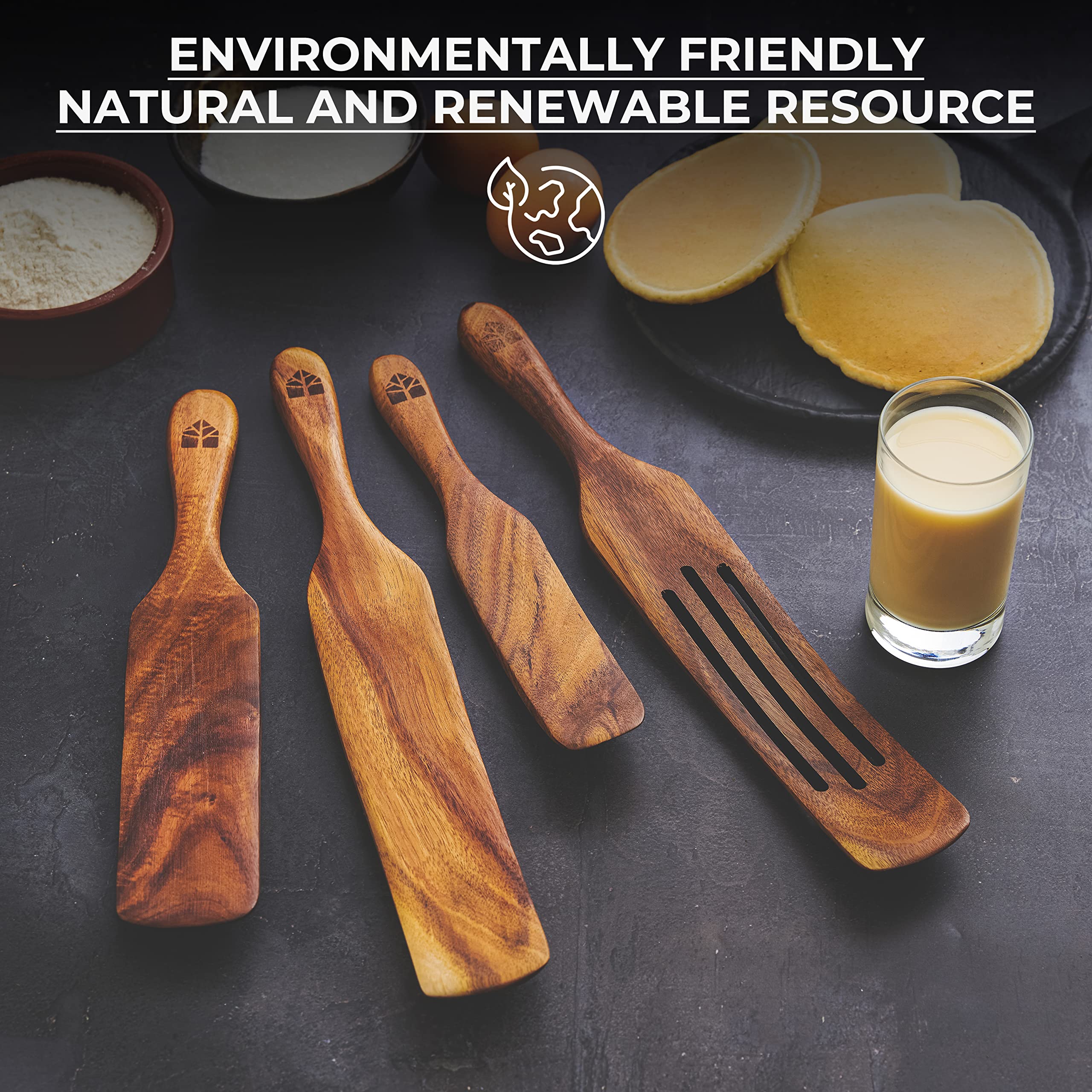 WOODENHOUSE LIFELONG QUALITY wooden spurtle set, teak spurtles kitchen  tools, wooden spatula for cooking, wood utensils