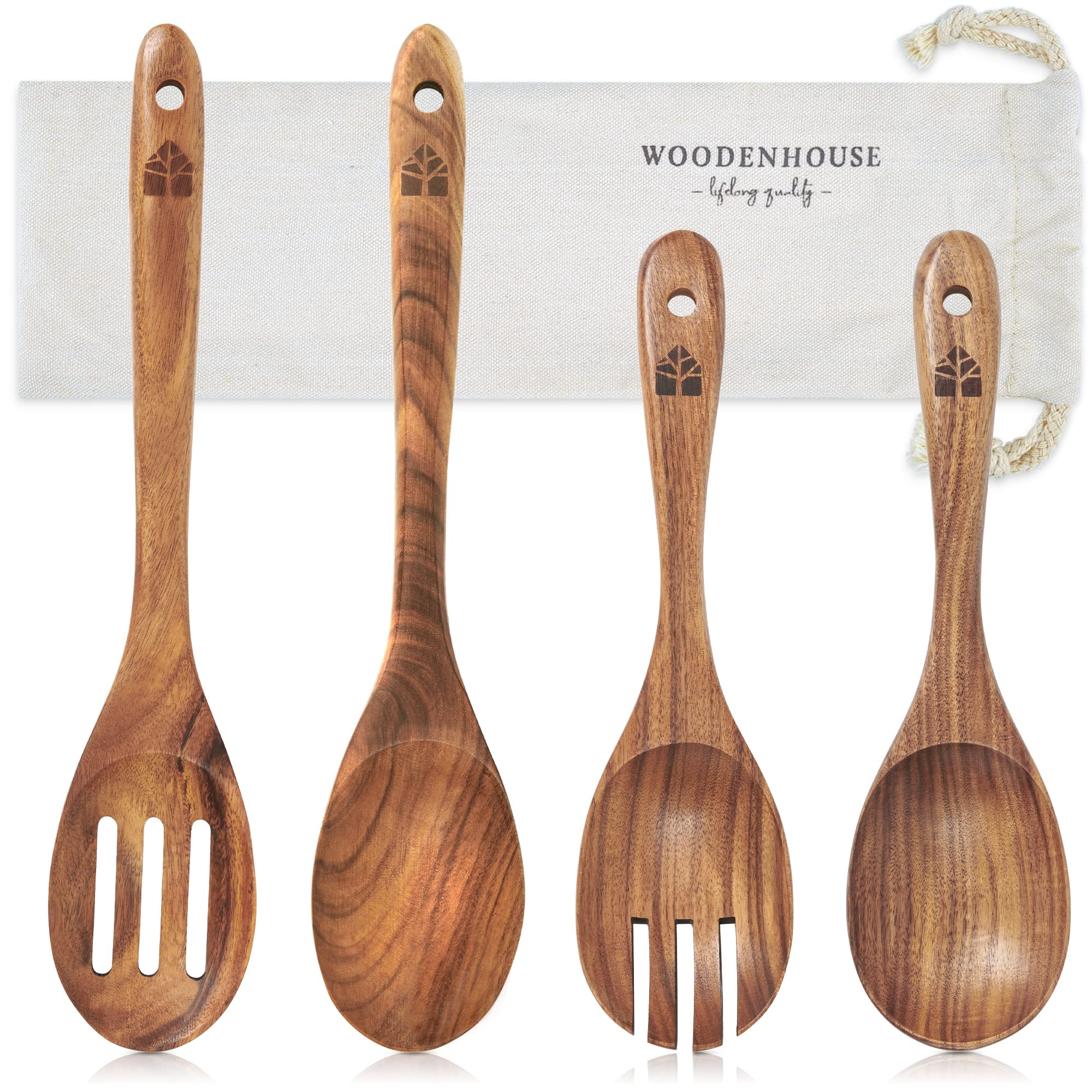 Wooden Spoons for Cooking,GUDAMAYE 10 PCE Wooden Kitchen Utensils  Set,Wooden Cooking Utensils For Non-stick Pan,Wooden Utensils for  Cooking,Wooden